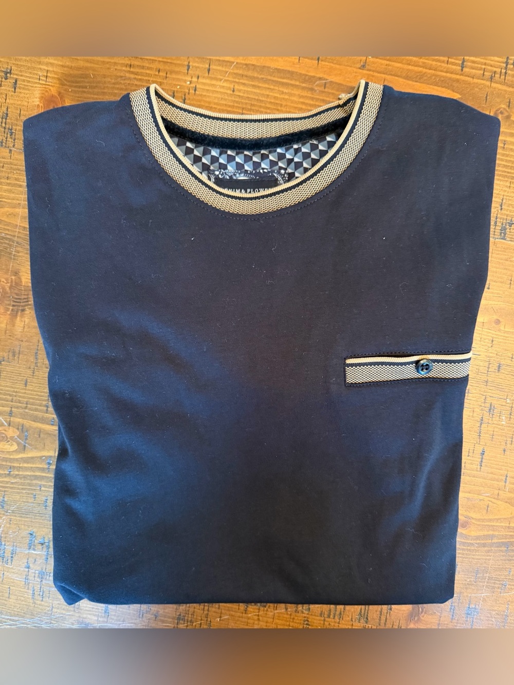 Denim & Flower Men's Black Crewneck Tee with Contrasting Trim. Size Small.